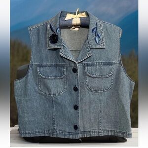 City Girl Nancy Bolen Vest 14 Vintage Y2K Denim Granny Embroidered Boho Hippie